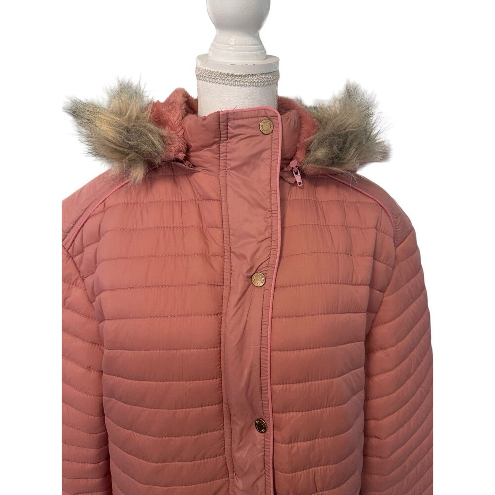 HanTon Women’s 2XL Dusty Rose Pink Quilted Puffer Parka Faux Fur Hood Coat - Picture 6 of 11